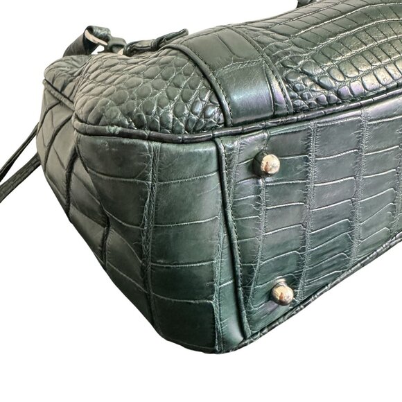 Suarez New York Women's Green Embossed Crocodile Exotic Leather Double Straps - Picture 8 of 13